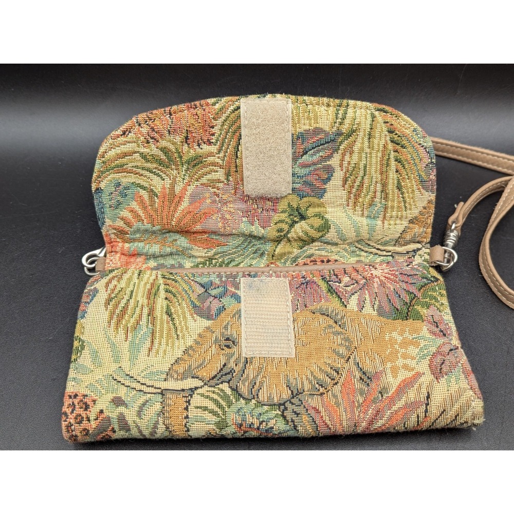 VTG Jennie Vaughn USA Wallet Tapestry Carpet Bag Jungle Trifold Leather Retro - Picture 3 of 16